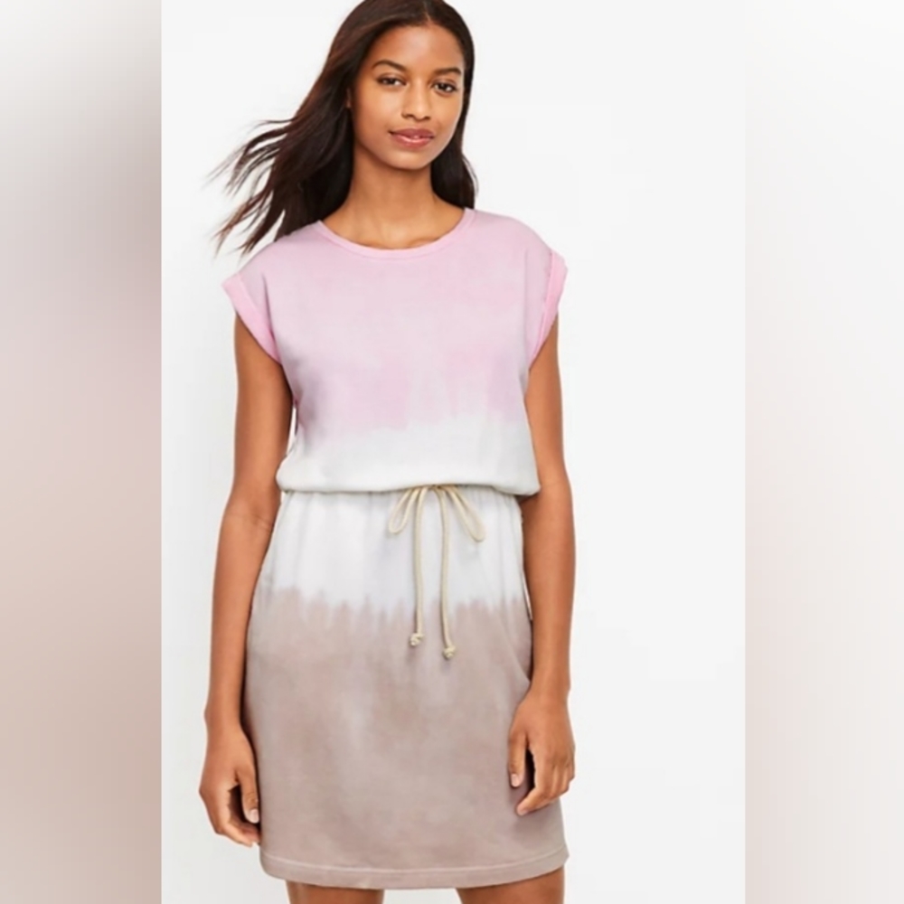 Lou & Grey Pink and Brown Tie-Dye Midi Dress In Size Medium